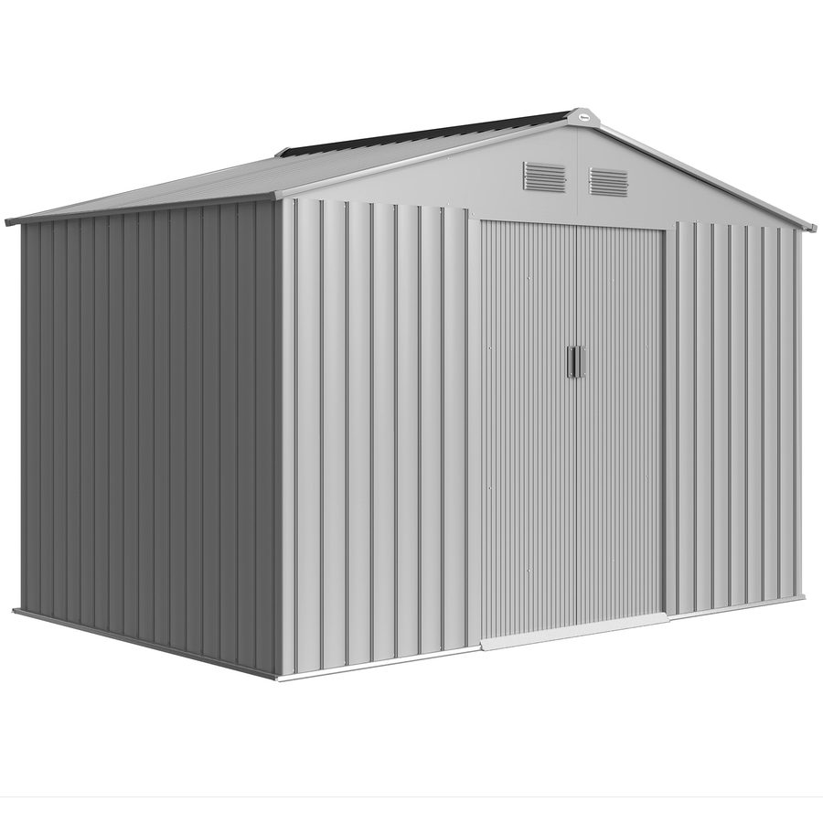 Outsunny Gartenschuppen 4,9 m², 277x195x192 cm, Metall-Gartenschuppen mit Schiebetür, Belüftung und Fundament-Set, zur Aufbewahrung von Werkzeugen, Grau   Aosom von Outsunny