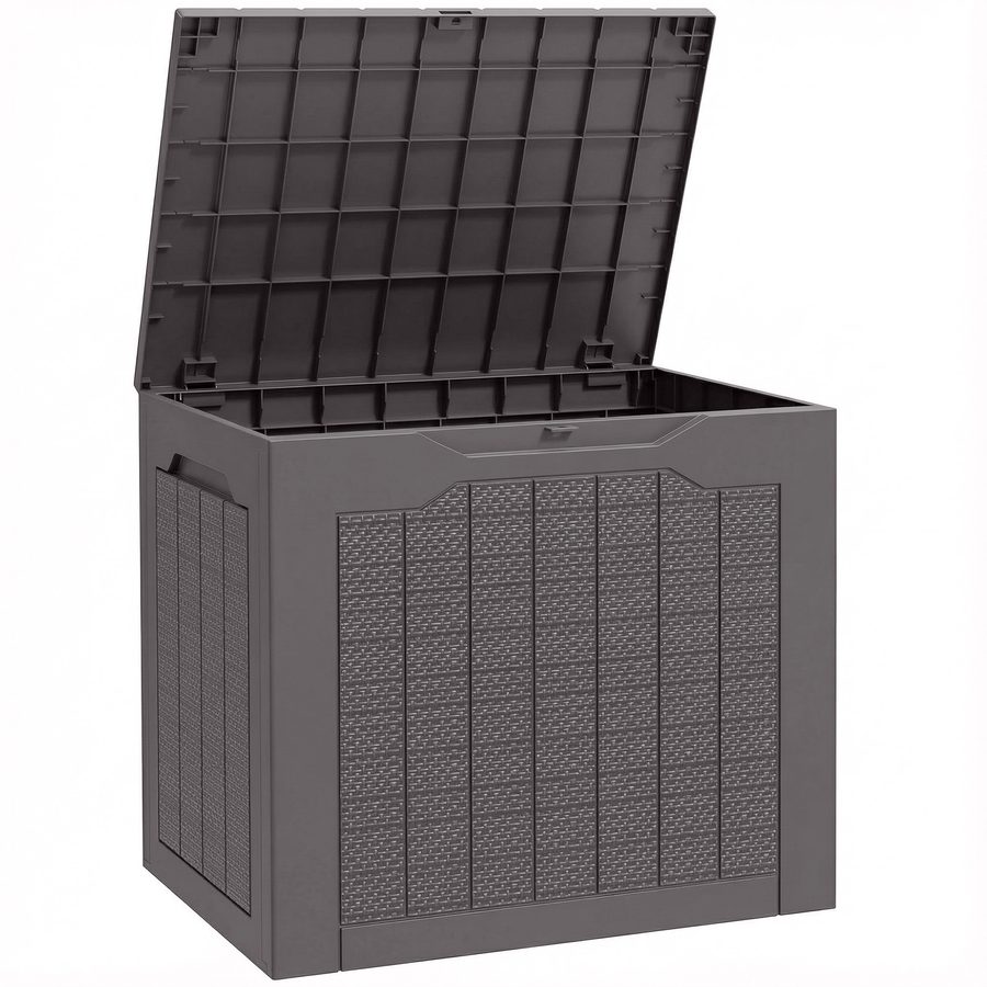 Outsunny Außen-Aufbewahrungsbox 93L mit eingelassenen Griffen, wasserdichte Aufbewahrungsbox für Garten & Terrasse, 56 x 41 x 50 cm, Braun   Aosom