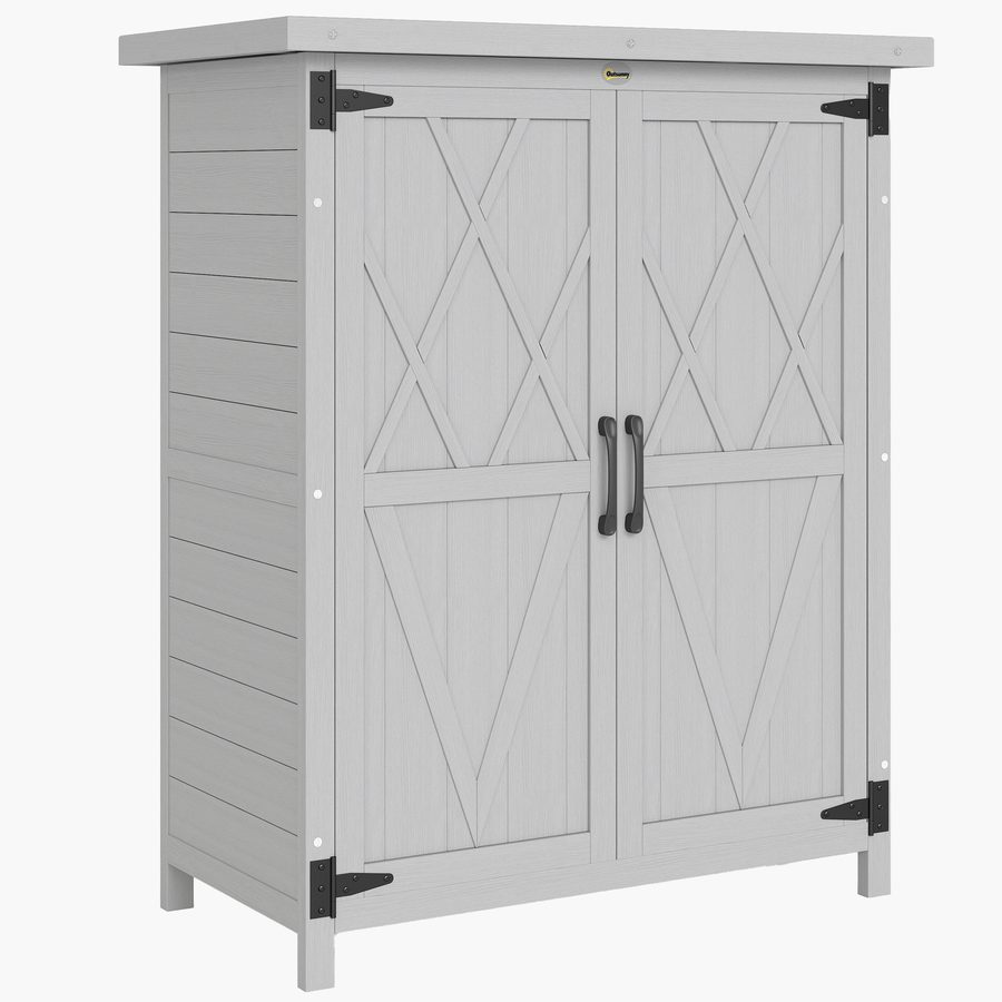 Outsunny Gartenschrank für Werkzeuge 75L x 40l x 90H cm 3 Regale 2 Türen wasserdichtes Asphalt-Dach graues Tannenholz   Aosom von Outsunny