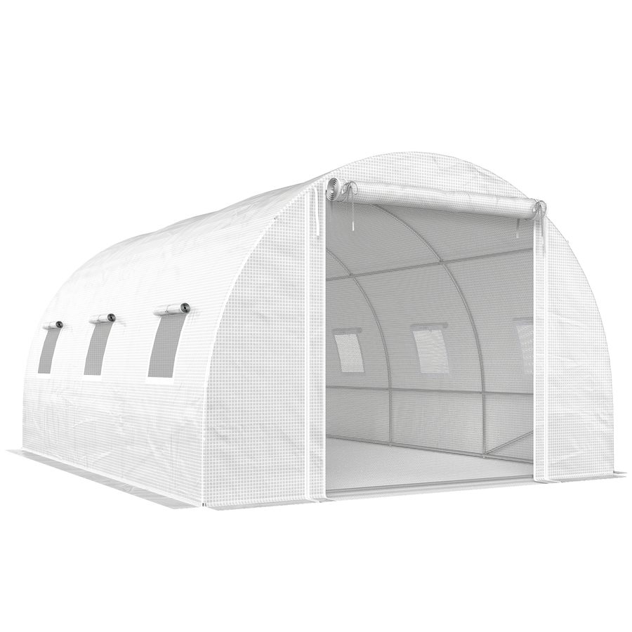 Outsunny Gewächshaus Foliengewächshaus ca. 3x4x2m Winterfest Tomatenhaus mit 6 Aufrollbar Natzfenstern & Tür, Stahlrohr, 140g/m² PE Folie, stabil Folientunnel Pflanztunnel für Garten Weiß   Aosom von Outsunny