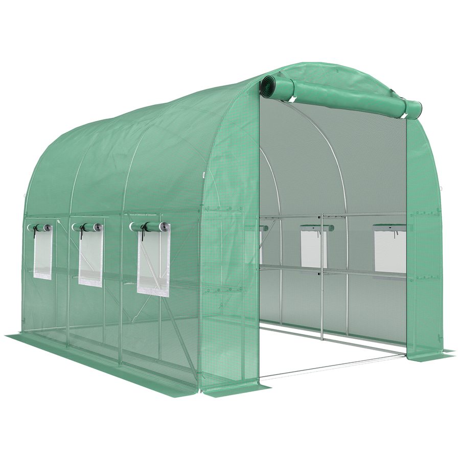 Outsunny Gewächshaus ca. 2,7 x 2 x 2 m Foliengewächshaus mit Regalen Rollbar Reißverschlusstür 6 Netzfenster Stützstangen, UV-beständig Folientunnel, Winterfest Tomatenhaus, Grün   Aosom von Outsunny