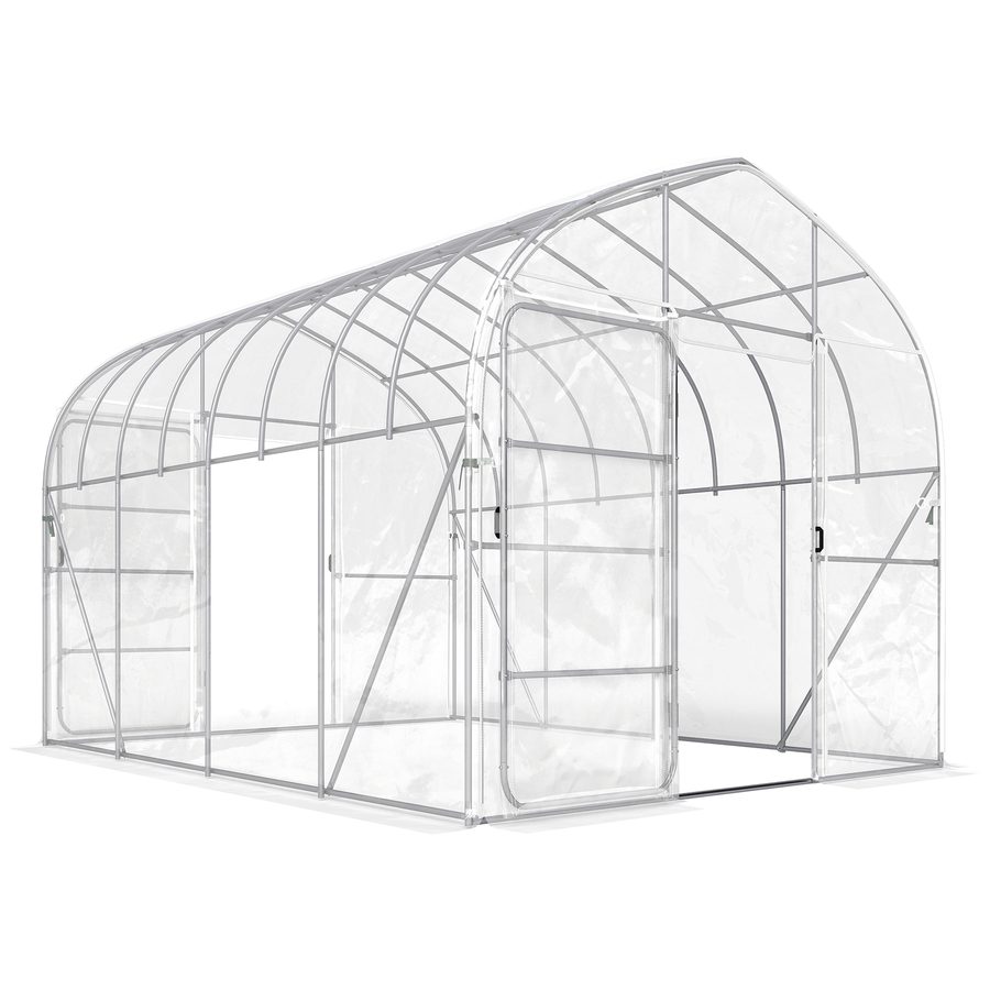 Outsunny Tunnel-Gewächshaus 3x4 m mit PO-Abdeckung, 2 Scharniertüren, Gewächshaus mit optimierter Struktur für Garten, Terrasse oder Rasen, Transparent   Aosom von Outsunny