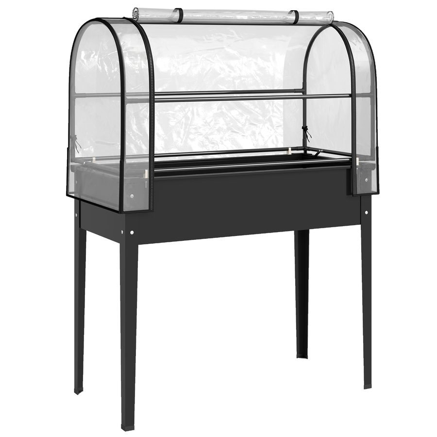 Outsunny Hochbeet mit Gewächshaus-Aufsatz erhöhter Pflanzkasten mit aufklappbar Abdeckung Rollbar Reißverschlusstür Abflussloch Metall Gemüsebeet Blumenkasten für Garten Balkon 100x49x136 cm Schwarz   Aosom von Outsunny