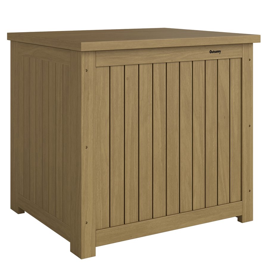 Outsunny Außen-Truhe aus Holz, 130 L, Aufbewahrungs-Truhe für draußen mit Innenfutter, Scharnierdeckel und Riemen, wasserdicht, witterungsbeständig, für Garten, Terrasse, Innenhof, 63x51x58,5 cm, Braun   Aosom von Outsunny