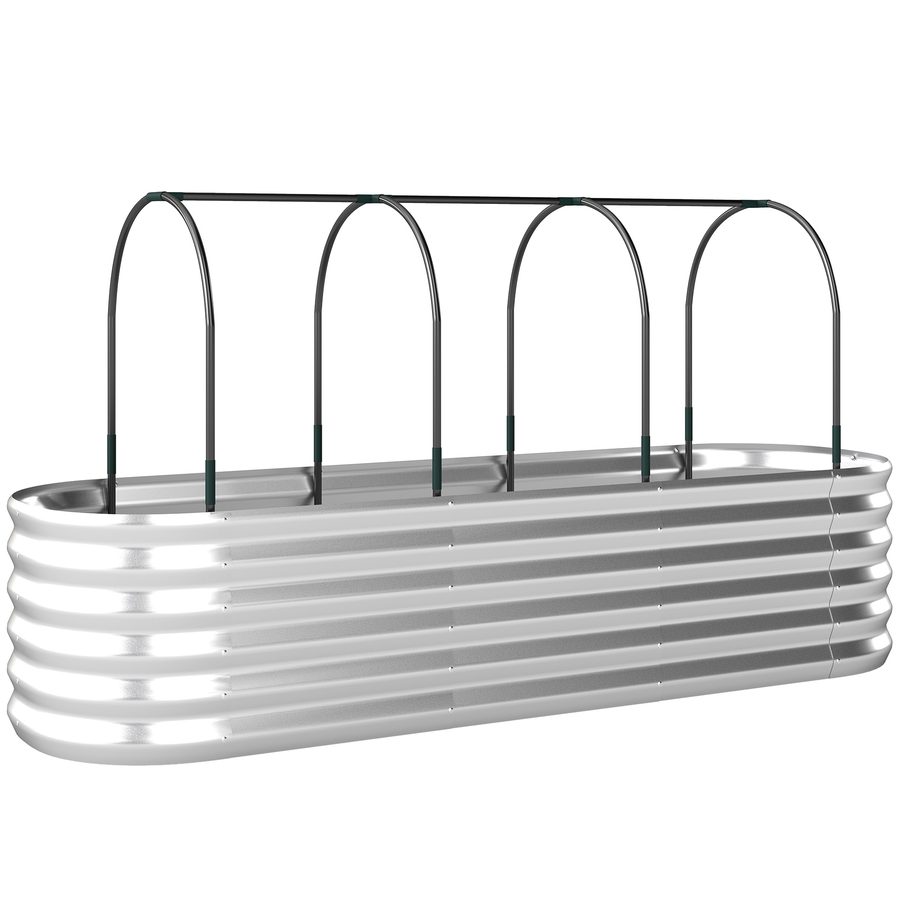 Outsunny großer Außen-Pflanzkasten mit Gewächshausabdeckung und Netz, Stadtgarten aus verzinktem Stahl mit offenem Boden, witterungsbeständig, für Hof, Terrasse, 200x60x103 cm, Silber   Aosom von Outsunny