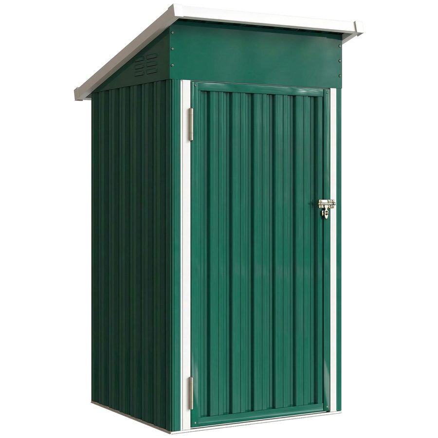 Outsunny Gartenschuppen für Außen 0,74 m², 107,5x91x185 cm, Metall-Gartenschuppen mit geneigtem Dach, Tür mit Verriegelung und Belüftungen zur Aufbewahrung von Werkzeugen, Grün   Aosom von Outsunny