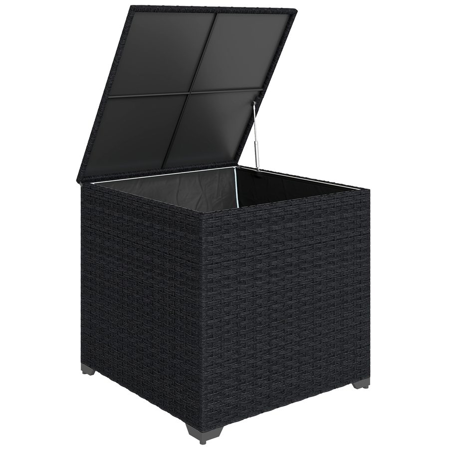 Outsunny Aufbewahrungsbox für Außen aus PE-Rattan, 253 L, Außenkiste mit Gasdruckfeder, Innenfutter mit Reißverschluss und Stahlrahmen, Traglast 50 kg, für Garten, Terrasse, 72x72x70 cm, Schwarz   Aosom von Outsunny