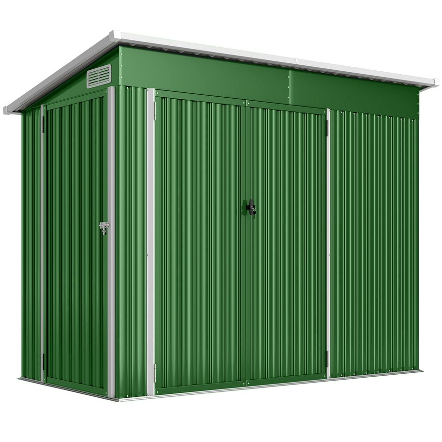 Outsunny Gartenschuppen 2,7 m², 234x132x185 cm, Metall-Gartenschuppen mit Dreifachtür, Schloss, geneigtem Dach und Belüftung zur Werkzeugaufbewahrung, Grün   Aosom von Outsunny