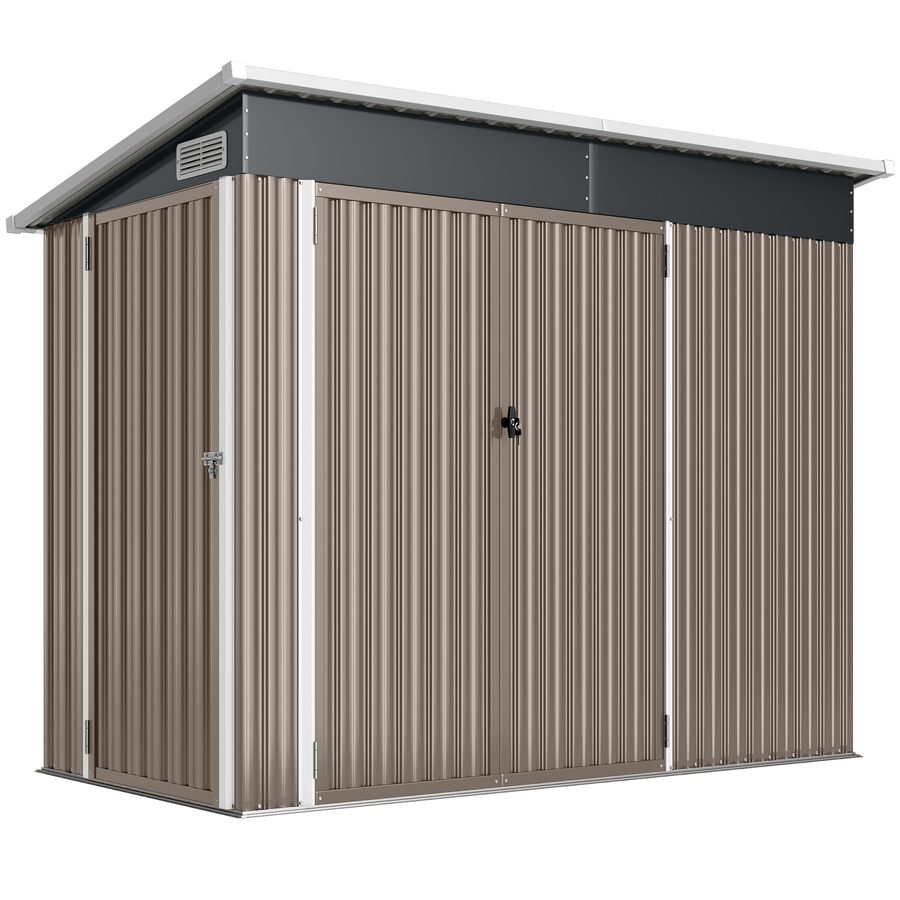 Outsunny Metall Gerätehaus 2,68 m², abschließbar Geräteschuppen mit 3 Türen Lüftung Pultdach Handschuhen Schloss Schlüssel 234 x 132 x 185 cm, wetterfest Outdoor Schuppen für Hinterhof Garten   Aosom von Outsunny