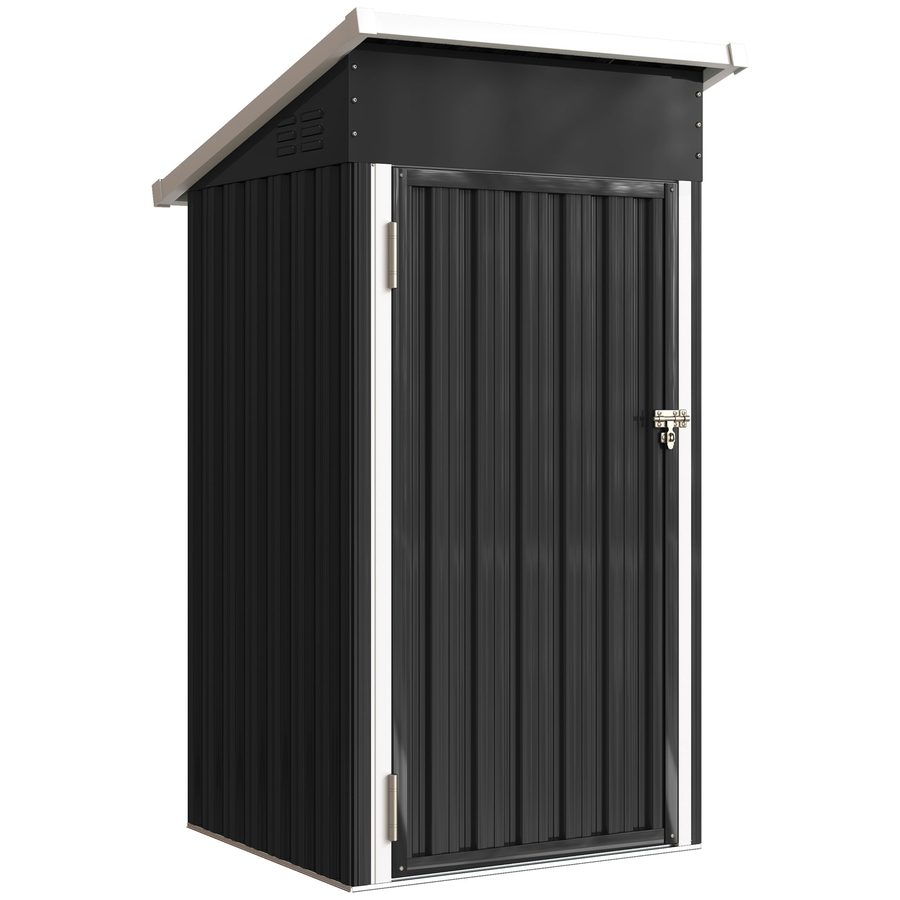 Outsunny Gartenschuppen 0.74m² aus verzinktem Stahl mit Lüftungsöffnungen, verschließbarer Tür, geneigtem Dach, Handschuhe, Geräteschuppen, 107.5x91x185 cm, Dunkelgrau   Aosom von Outsunny