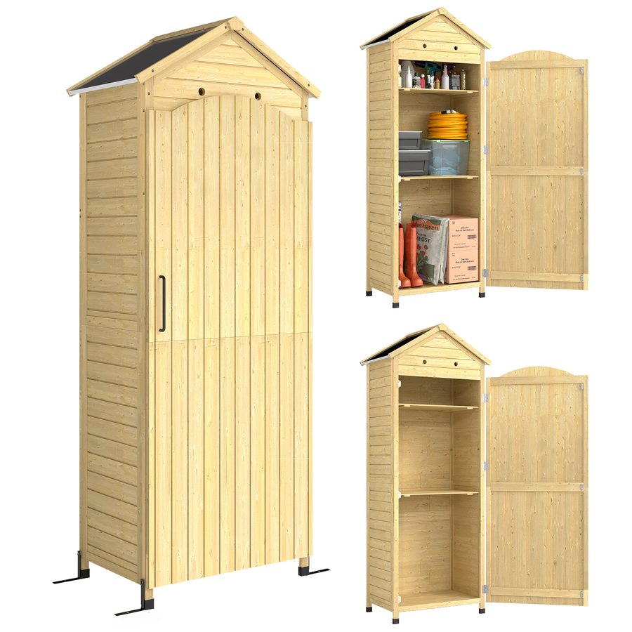 Outsunny Gartenschrank Holz geräteschuppen holz verstellbare Ablage magnetische Tür galvanisiertes Dach Belüftung für Garten Naturholz   Aosom.de von Outsunny