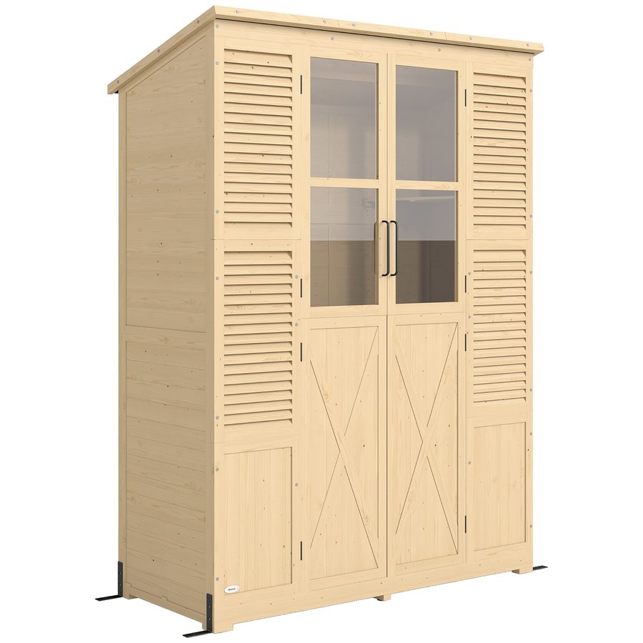 Outsunny Gartenschrank Holz Begehbarer Geräteschuppen Ablage Acrylfenstern Doppeltür Asphalt-Dach Lamellenlüftung Bodenplatte 147x68x198cm   Aosom.de von Outsunny