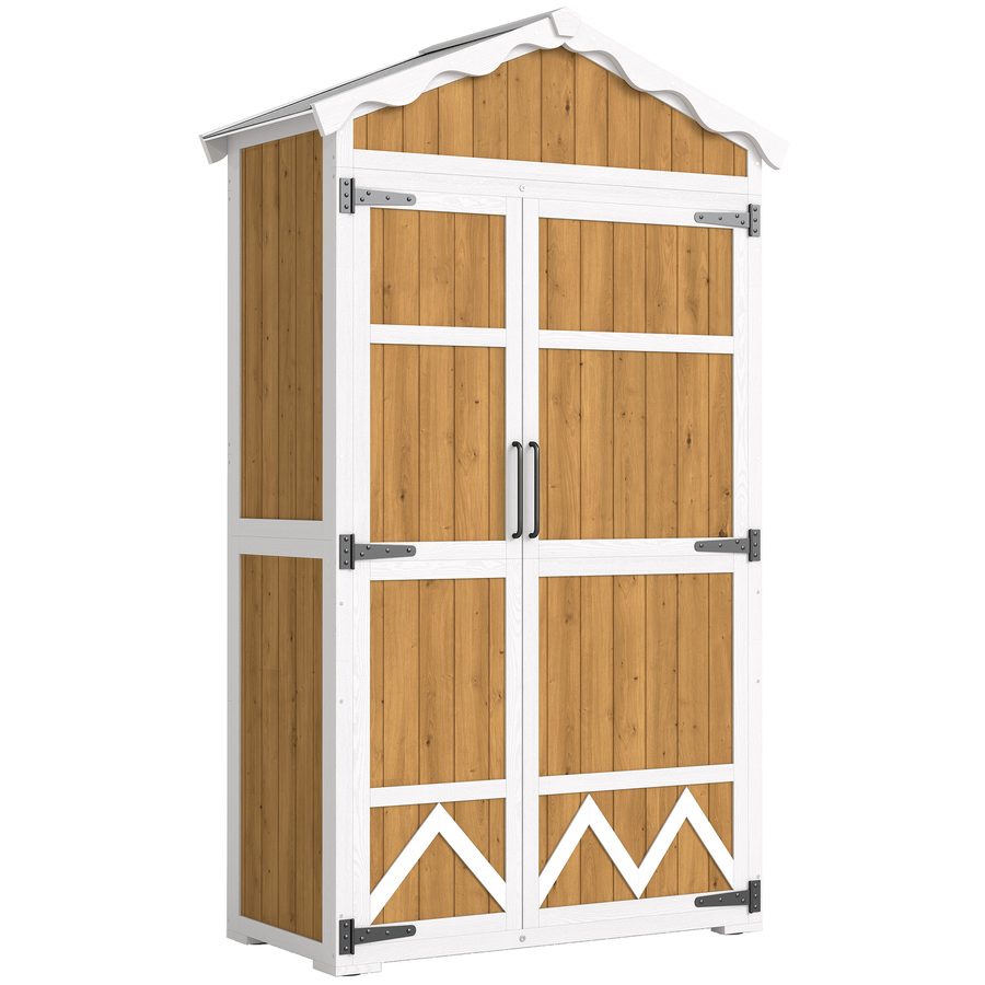 Outsunny Holz-Gartenschuppen 105x55x179 cm Gartenschrank wetterfest Außenschrank für Werkzeuge mit Türen 4 herausnehmbare Regalböden verzinktes Metalldach verstellbare Füße Natur   Aosom von Outsunny