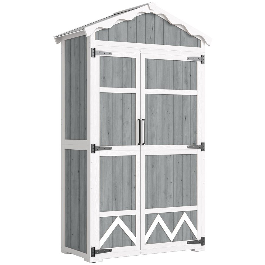 Outsunny Holz-Gartenschrank 105x55x179 cm Wasserdichter Außenschuppen mit Türen 4 herausnehmbare Regalböden Dach aus verzinktem Metall Verstellbare Füße Grau   Aosom von Outsunny