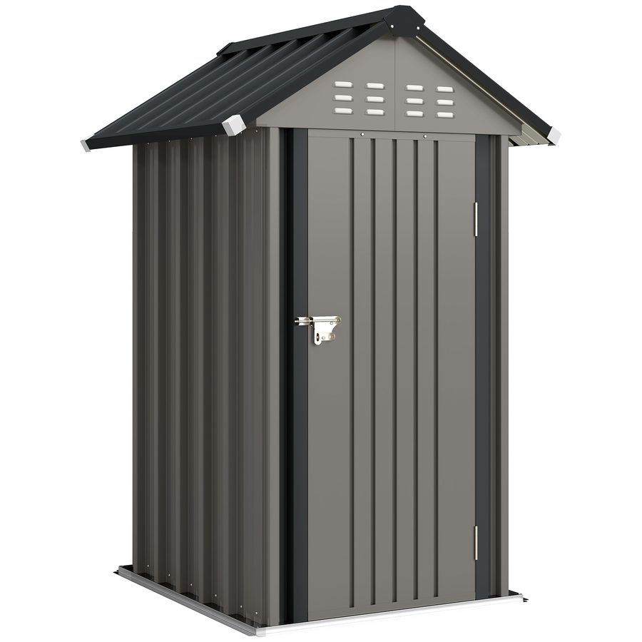 Outsunny Metall Gerätehaus 1,17 m², Geräteschuppen mit Satteldach Lüftung Schloss Handschuhen, 122 x 121 x 192 cm, wetterfest Gartenhaus Outdoor Schuppen für Garten Terrasse Hinterhof Hellgrau   Aosom von Outsunny