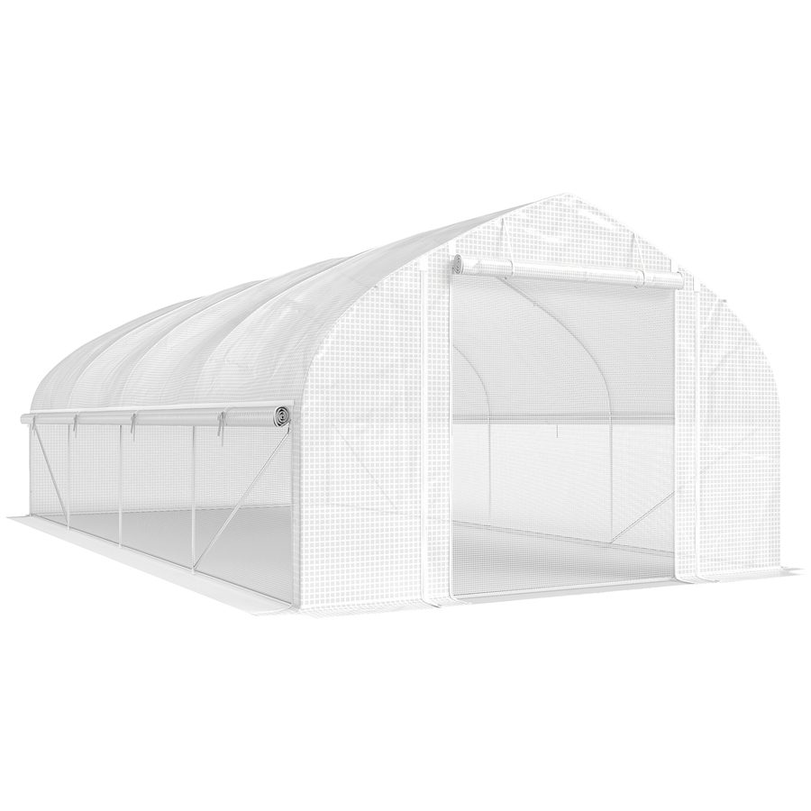 Outsunny Gewächshaus für Außenbereich, 6x3x2 m, Tunnelgewächshaus mit 8 Fenstern, PE-Abdeckung, UV-Schutz und aufrollbarer Tür mit Reißverschluss, seitliche Netzwände, für Pflanzen, Weiß   Aosom von Outsunny