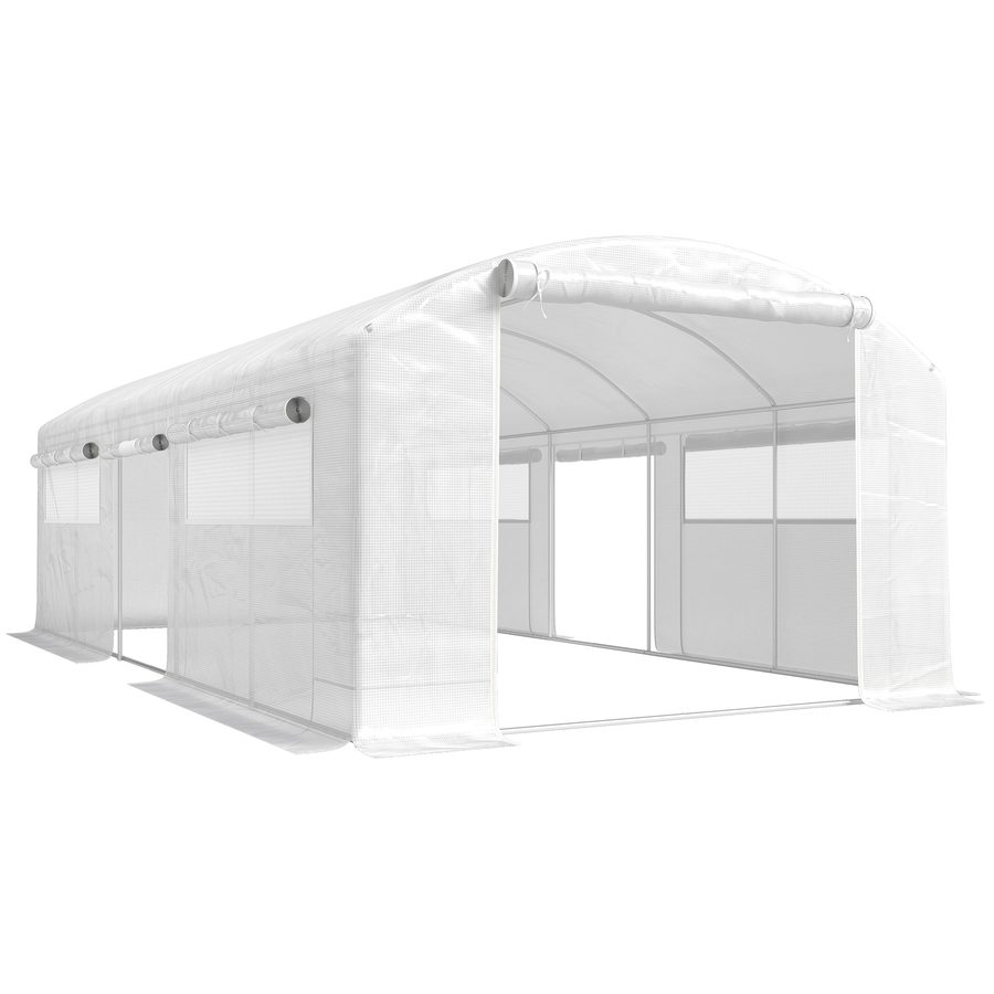 Outsunny Gewächshaus für den Außenbereich 6x3x2 m, Tunnelgewächshaus mit 3 aufrollbaren Türen, 6 Netzfenstern, PE-Abdeckung 140 g/m² UV-beständig und verzinkter Stahlrahmen, für Pflanzen, Weiß   Aosom von Outsunny