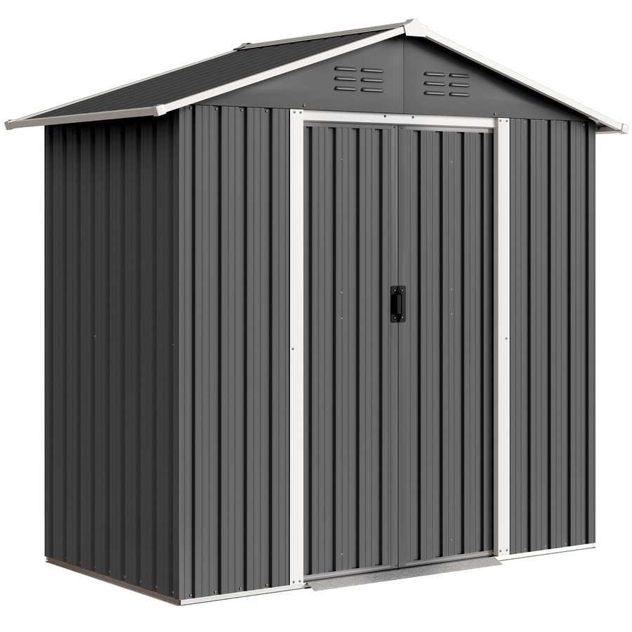 Outsunny Metall-Gartenhaus 1,8 m², Geräteschuppen aus Metall, 194 x 107 x 191 cm, großer Stauraum im Freien mit Schiebetüren und 4 Lüftungsöffnungen, dunkelgrau   Aosom von Outsunny