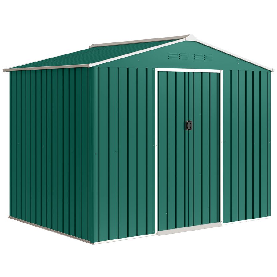 Outsunny Gartenschuppen Außen 3,6 m², 236x171x191 cm, Metall-Gartenschuppen mit Schiebetüren und Lüftungsschlitzen, zur Aufbewahrung von Werkzeugen, Grün   Aosom von Outsunny