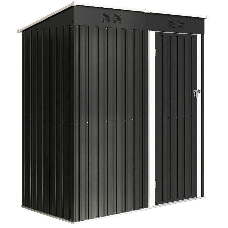 Outsunny Metall Gerätehaus 1,37 m², abschließbar Geräteschuppen mit Pultdach Lüftung Handschuhen, 163 x 90 x 179 cm, wetterfest Gartenhaus Outdoor Schuppen für Garten Terrasse Hinterhof Dunkelgrau   Aosom von Outsunny