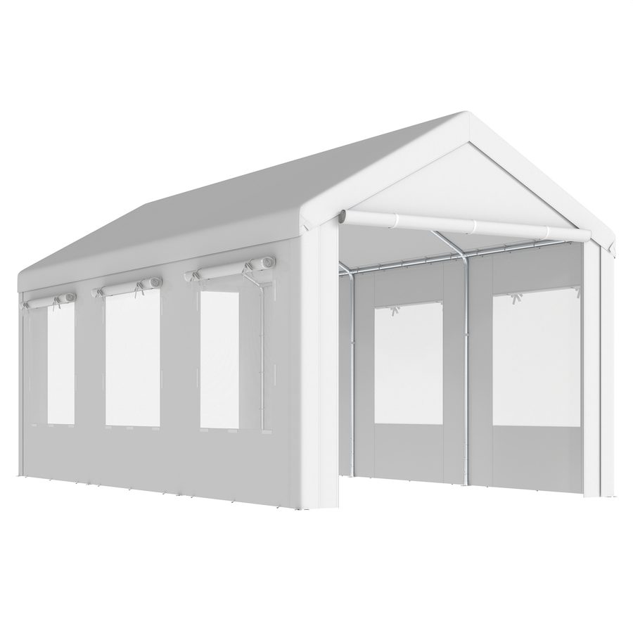 Outsunny Carport 3 x 6 m, robuster Unterstand mit verstellbarer Höhe, 2 Rolltüren, 6 Netzfenstern, verzinkter Rahmen für Fahrzeuge, Weiß   Aosom von Outsunny