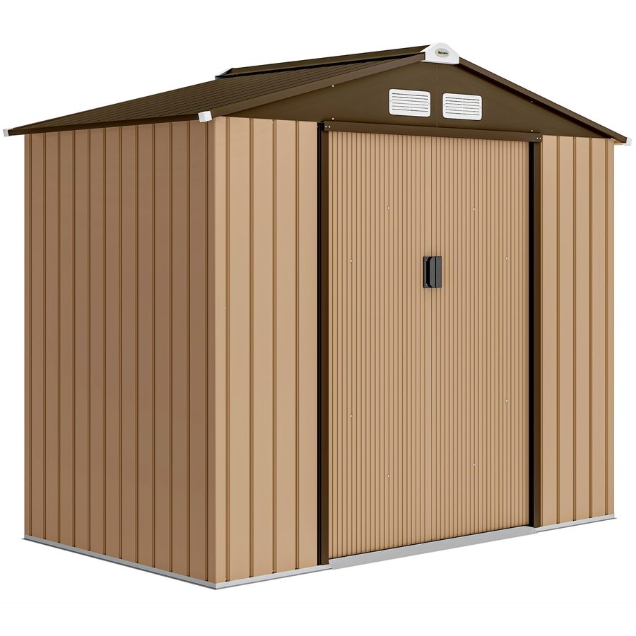 Outsunny Gartenschuppen für Außen 2,42 m², 213x130x185 cm, Metall-Außenschuppen mit Schiebetüren, Belüftung und Fundament-Set, zur Aufbewahrung von Gartengeräten, Gelb   Aosom von Outsunny