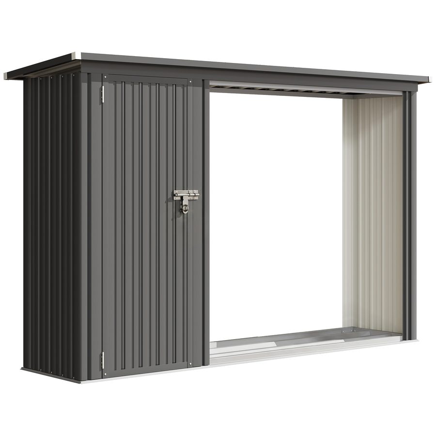 Outsunny 2-in-1 Kaminholzregal Außen verzinkter Stahl 235 x 67 x 149 cm Brennholzregal mit Geräteschrank Schrägdach Kaminholzunterstand Brennholzlager Brennholzunterstand Garten Holzlager Dunkelgrau   Aosom von Outsunny