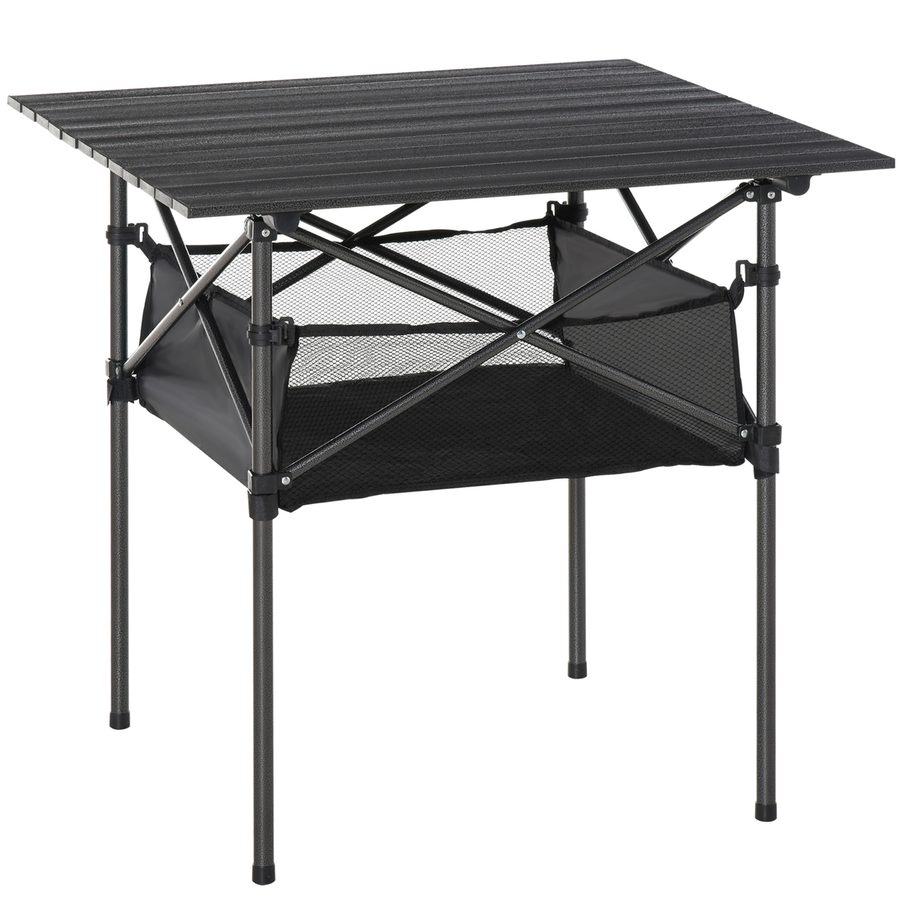 Outsunny Campingtisch  Faltbarer Klapptisch aus Aluminium, leicht, tragbar mit Netztasche, Schwarz, 70x70x69cm  Aosom von Outsunny