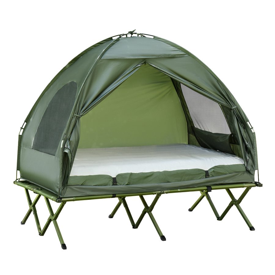 Outsunny Erhöhtes Campingbett mit Kuppelzelt und Luftmatratze inkl. Pumpe, Taft, grün, 193 x 136 x 178 cm für Outdoor Abenteuer   Aosom.de von Outsunny
