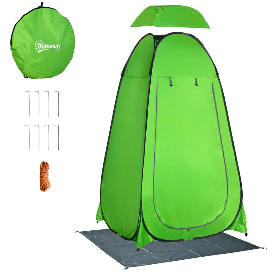 Outsunny Zelt für Camping, Strand und Outdoor Duschen, Tragbare Umkleide mit Reißverschlusstür, Transporttasche und Tasche zur Aufbewahrung, 126x124x189 cm, Grün   Aosom von Outsunny
