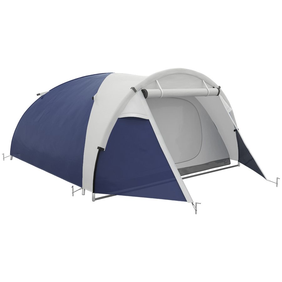Outsunny Campingzelt, Tunnelzelt für 4 Personen, mit Lichthaken, Familienzelt mit Tragetasche, UV Schutz, 2000mm Wasserabweisend Pop Up Zelt für Camping, Garten, Dunkelblau   Aosom von Outsunny