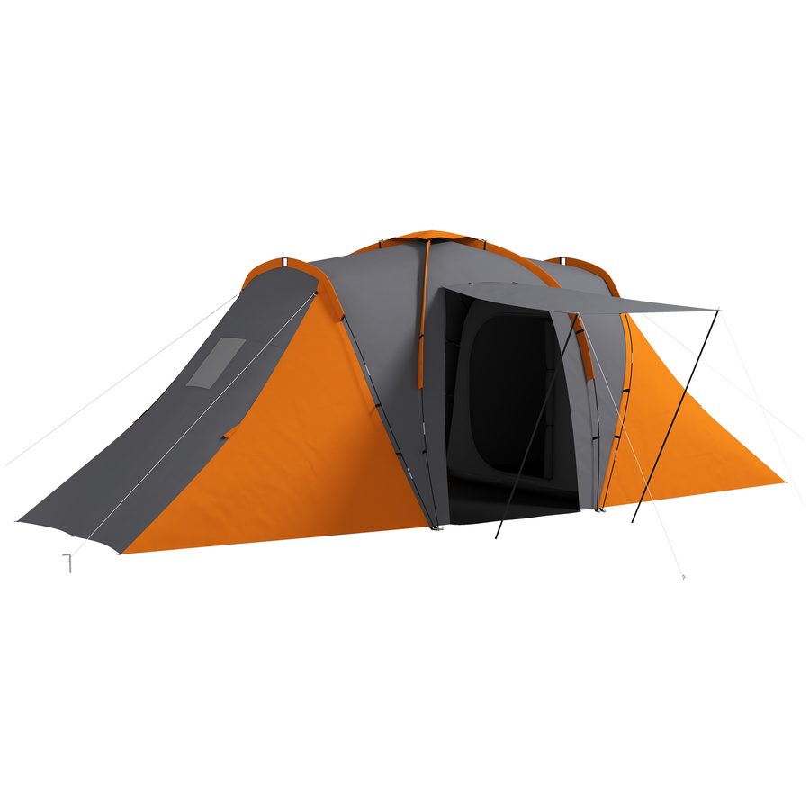 Outsunny Tunnelzelt, Campingzelt für 4-6 Personen, mit 2 Schlafzimmern Wohnbereich, Familienzelt mit Tragetasche, 2000mm Wasserabweisend Gruppenzelt, für Garten, Camping, Grau+Orange   Aosom von Outsunny