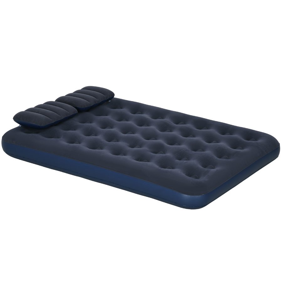 Outsunny Luftbett Doppel-Luftmatratze mit Handpumpe & Kopfkissen, Blau 203x152x22cm für Camping & Gäste   Aosom.de von Outsunny