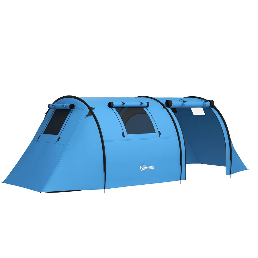 Outsunny Campingzelt für 3-4 Personen stabil wasserdicht Familienzelt mit Schlafzimmer Wohnzimmer, Kuppelzelt mit 3000mm Wassersäule Tunnelzelt Zelt für Camping Reise, Himmelblau   Aosom von Outsunny