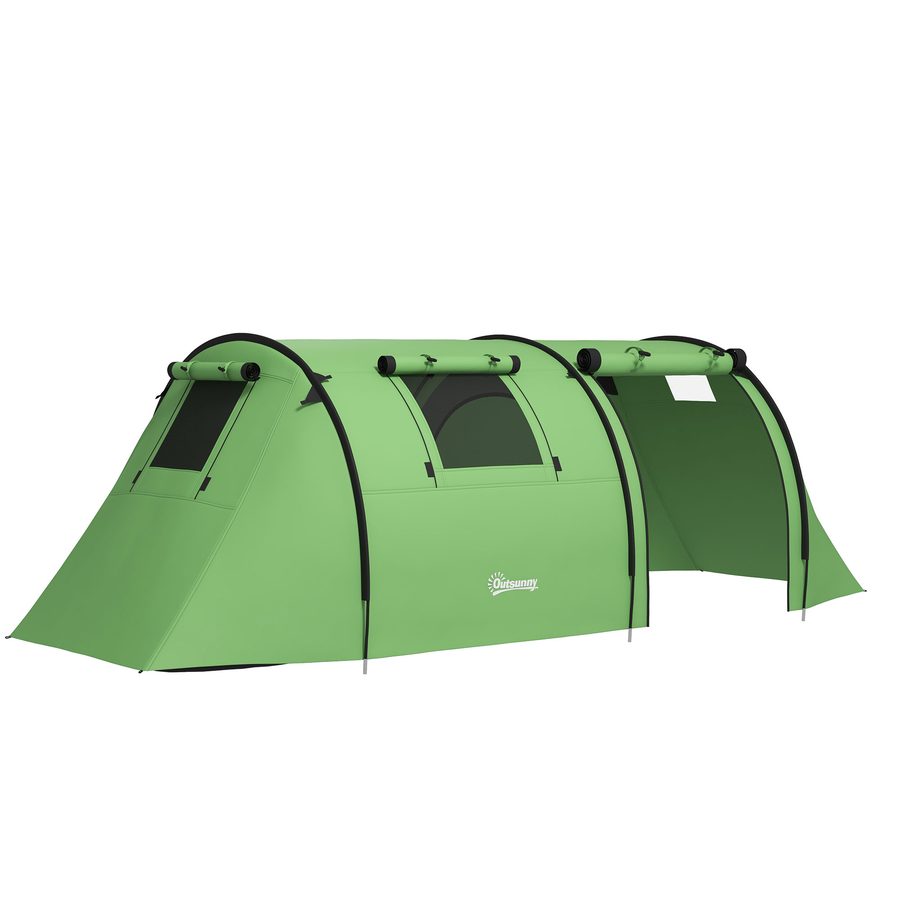 Outsunny Campingzelt für 3-4 Personen stabil wasserdicht Familienzelt mit Schlafzimmer Wohnzimmer, Kuppelzelt mit 3000mm Wassersäule Tunnelzelt Zelt für Camping Reise, Dunkelgrün   Aosom von Outsunny