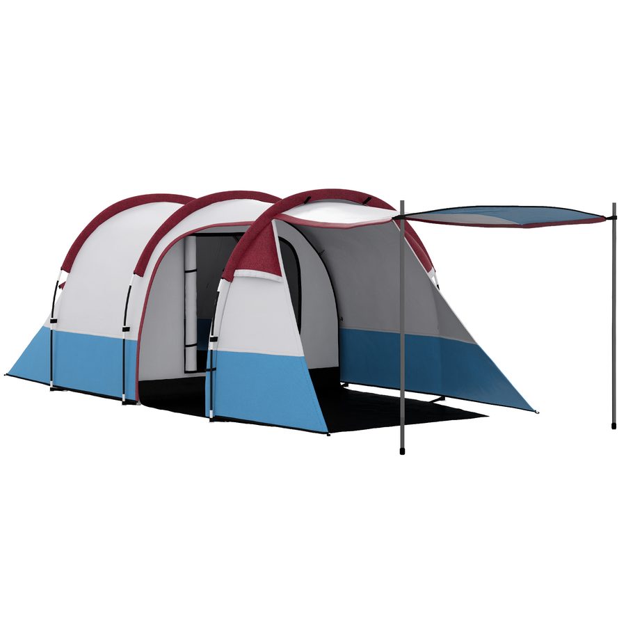 Outsunny Campingzelt, Tunnelzelt für 3 Personen, mit Lichthaken, Vorzelt, 2 Räumen, Winddicht Familienzelt mit Tragetasche, 2000mm Wasserabweisend Pop Up Zelt für Camping, Garten, Rot   Aosom von Outsunny