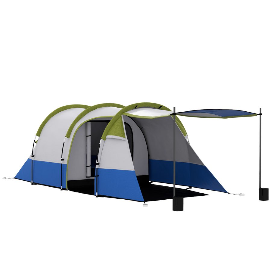Outsunny Campingzelt, Tunnelzelt für 3 Personen, mit Lichthaken, Vorzelt, 2 Räumen, Winddicht Familienzelt mit Tragetasche, 2000mm Wasserabweisend Pop Up Zelt für Camping, Garten, Grün   Aosom von Outsunny