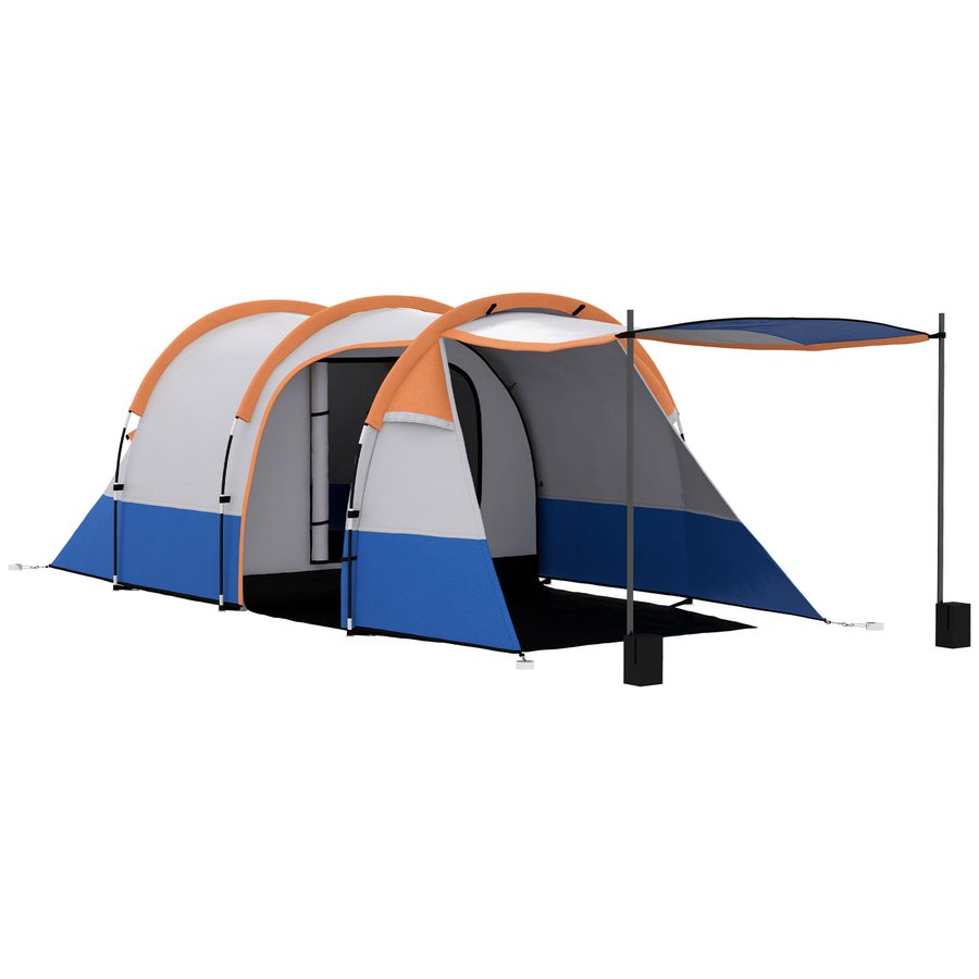 Outsunny Campingzelt, Tunnelzelt für 3 Personen, mit Lichthaken, Vorzelt, 2 Räumen, Winddicht Familienzelt mit Tragetasche, 2000mm Wasserabweisend Pop Up Zelt für Camping, Garten, Orange   Aosom von Outsunny