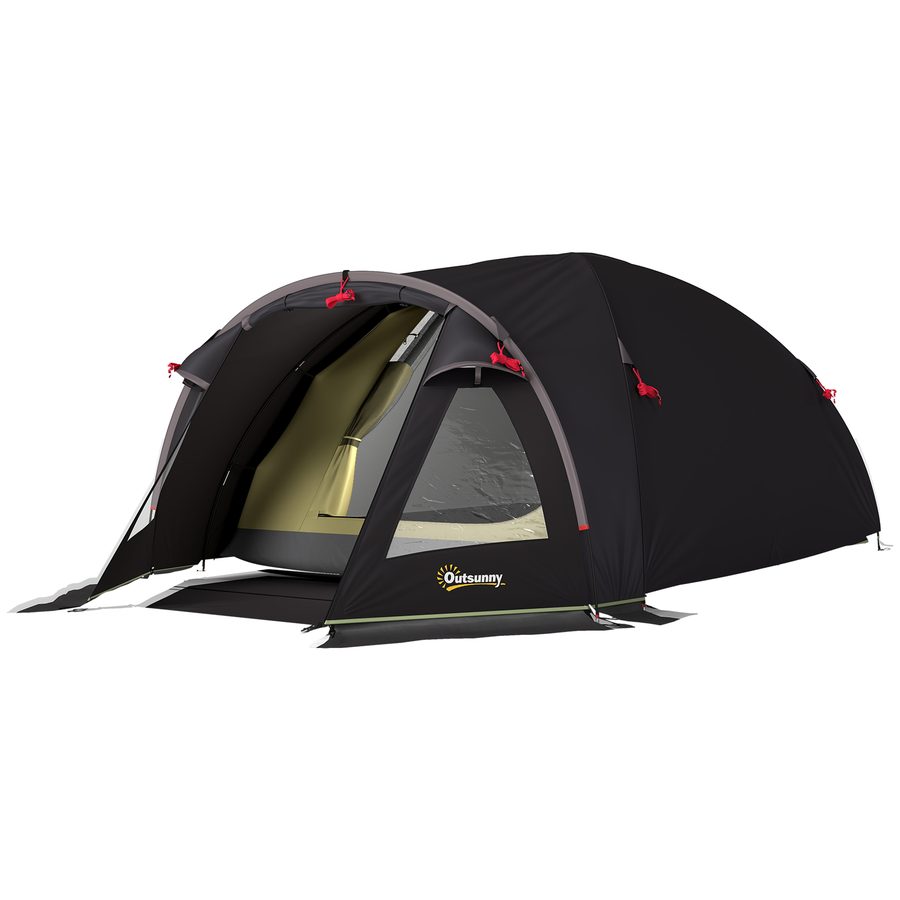 Outsunny Campingzelt für 4 Personen leicht, stabil wasserdicht UV 50+ Tunnelzelt mit Vordach Seitentür&Fenster, Bodenplane Familienzelt mit 3000mm Wassersäule Zelt für Camping Reise Trekking Garten   Aosom von Outsunny