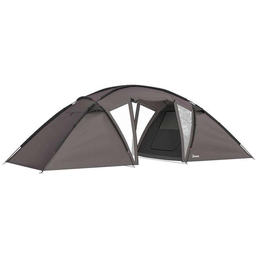 Outsunny Familien-Campingzelt für 4-6 Personen, Tunnelzelt wasserdicht 3000 mm mit 2 Türen, Fenster, Tragetasche, Bodenplane für Camping Reise Wandern Garten, schwarz   Aosom von Outsunny