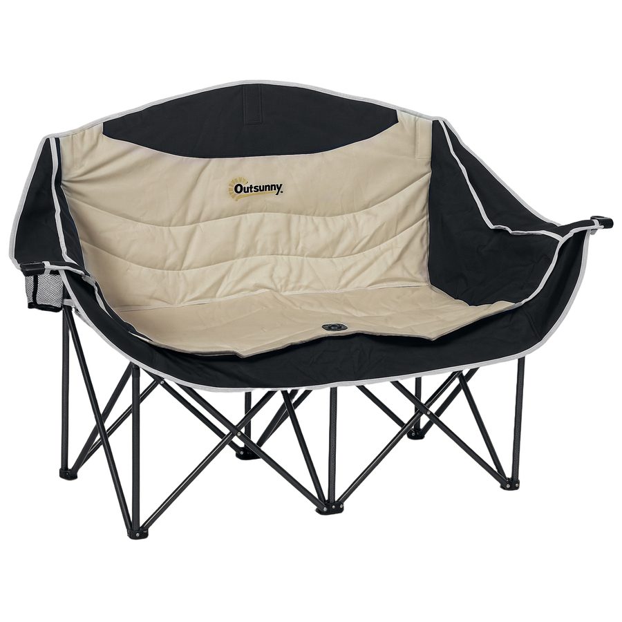 Outsunny Faltstuhl 2 Sitzer faltbar Campingstuhl mit Getränkehalter Tragetasche Outdoor Klappstuhl bis 250kg belastbar robust leicht gepolstert Angelstuhl Gartenstuhl für Garten Camping Strand   Aosom von Outsunny
