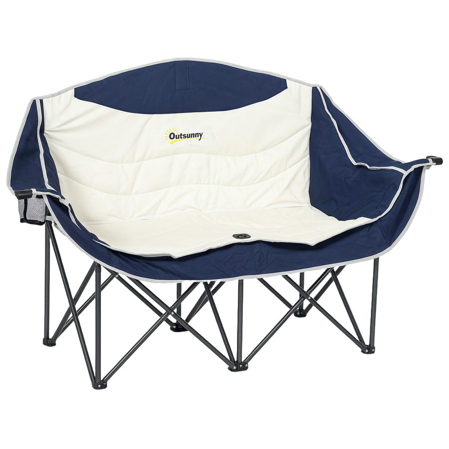 Outsunny Faltstuhl 2 Sitzer faltbar Campingstuhl mit Getränkehalter Tragetasche Outdoor Klappstuhl bis 250kg belastbar robust leicht gepolstert Angelstuhl Gartenstuhl für Garten Camping Strand   Aosom von Outsunny