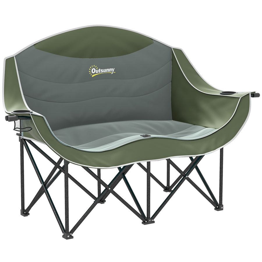 Outsunny Faltstuhl 2 Sitzer faltbar Campingstuhl mit Getränkehalter Tragetasche Outdoor Klappstuhl bis 250kg belastbar robust leicht gepolstert Angelstuhl Gartenstuhl für Garten Camping Strand   Aosom von Outsunny
