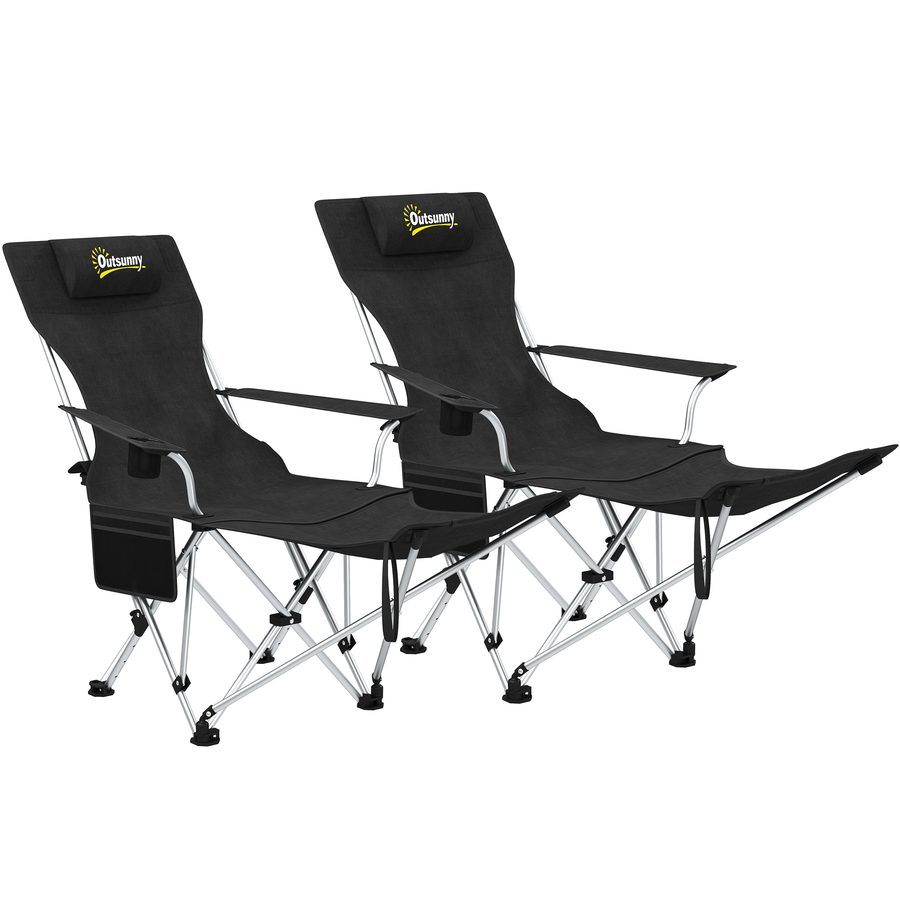Outsunny 2er Set Campingstuhl faltbar Angelstuhl mit abnehmbar Fußstütze Getränkehalter Kopfstütze Gartenstuhl belastbar 120 kg Liegestuhl für Erwachsene Klappstuhl Strandstuhl Campingstühle   Aosom von Outsunny