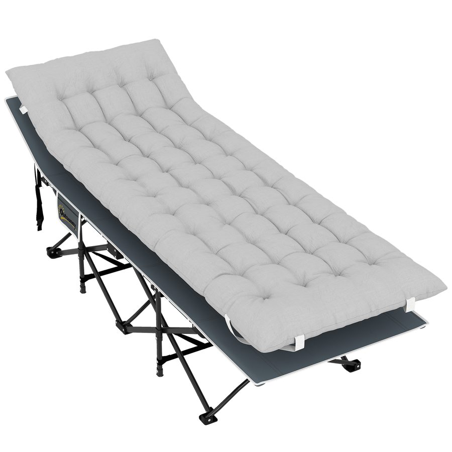 Outsunny Feldbett faltbar Campingbett mit Matratze Kopfkissen Seitentasche 190 x 65 x 37 cm Campingliege für Erwachsene Gästebett bis 150 kg Klappbett für Outdoor, Garten Camping Reisen Hellgrau   Aosom von Outsunny