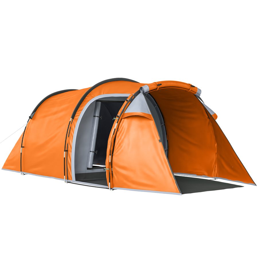 Outsunny Tunnelzelt für 2-3 Personen, Campingzelt mit Vorraum Lampenhaken 2000mm Wassersäule, wasserdicht Familienzelt, Gruppenzelt für Camping Reise Trekking Garten, Orange   Aosom von Outsunny