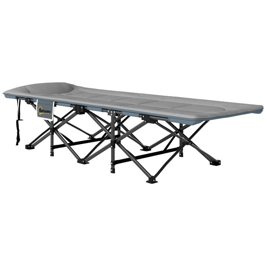 Outsunny Feldbett faltbar Campingbett mit Matratze Kopfkissen Seitentasche 187 x 67 x 37 cm Gästebett bis 150 kg Campingliege für Erwachsene Klappbett für Outdoor, Garten Camping Reisen Grau   Aosom von Outsunny