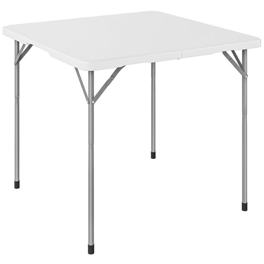 Outsunny Klapptisch aus HDPE, quadratischer Campingtisch 86 x 86 x 74 cm, mit Griff, höhenverstellbar, für Innen/Außen, Terrasse, Camping, Strand, weiß   Aosom von Outsunny