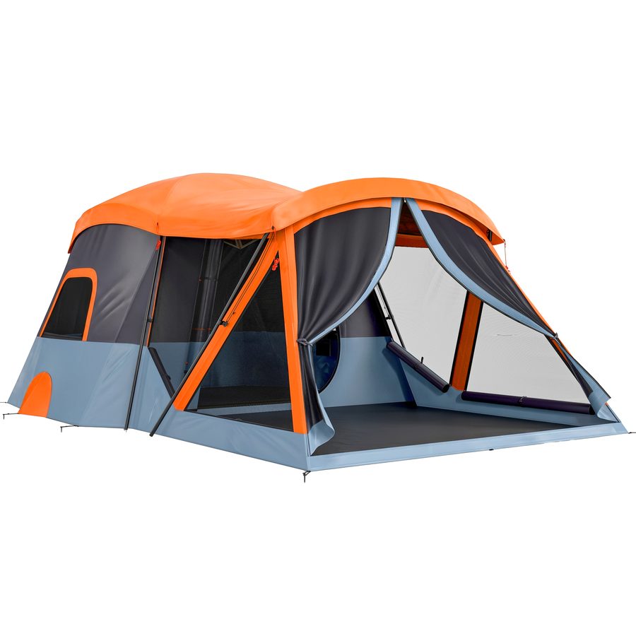 Outsunny Tunnelzelt 4 Personen Familienzelt mit Schlaf- und Wohnzimmer Dachfenstern Bodenplane Stehhöhe 3000 mm Wassersäule, wasserdicht Campingzelt mit Tragetasche Camping Zelt für Cmping Orange+Blau   Aosom von Outsunny