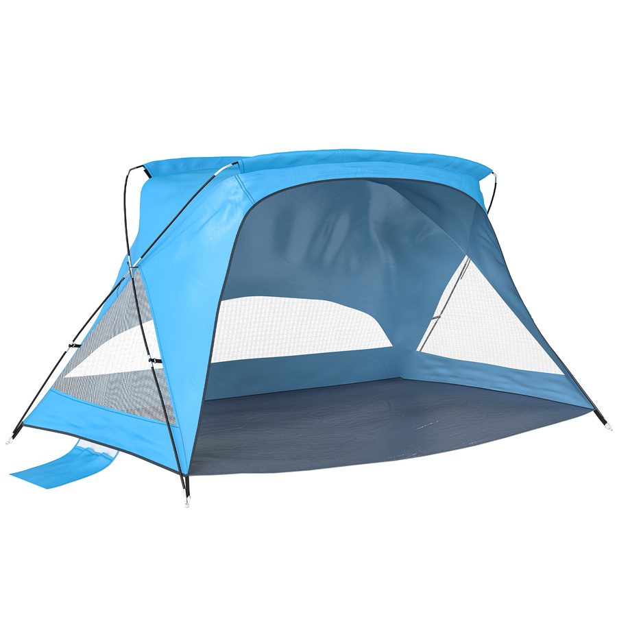 Outsunny Strandzelt für 2-3 Personen tragbares Wurfzelt mit Tür Fenster Sandsäcken Tragetasche, UV30+Strand Zelt Windschutz Sonnenschutz für Strand, Camping, Picknick Himmelblau   Aosom von Outsunny